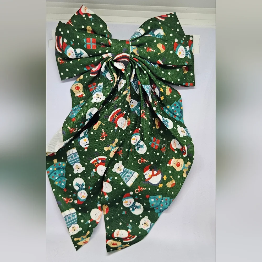 Festive Green Christmas Bow - Picture 2 of 3
